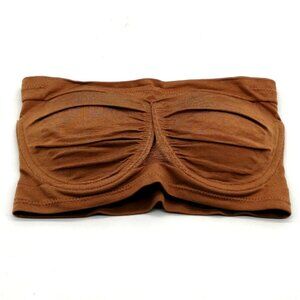 Rhonda Shear Womens Bra Brown Strapless Padded Pullover Underwire Stretch Small